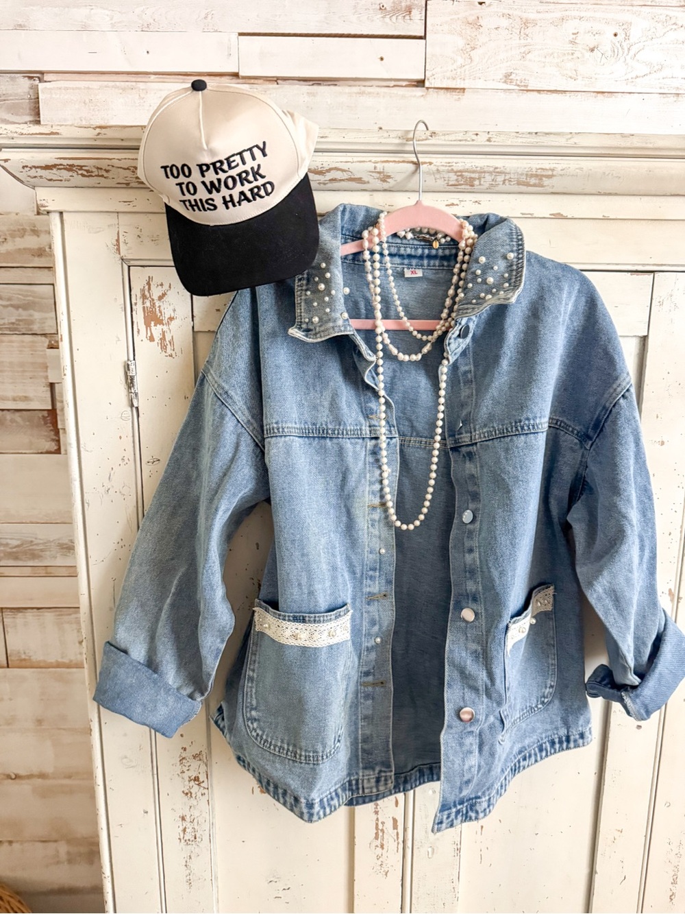 Light Blue Pearl-Trim Denim Jacket - Women